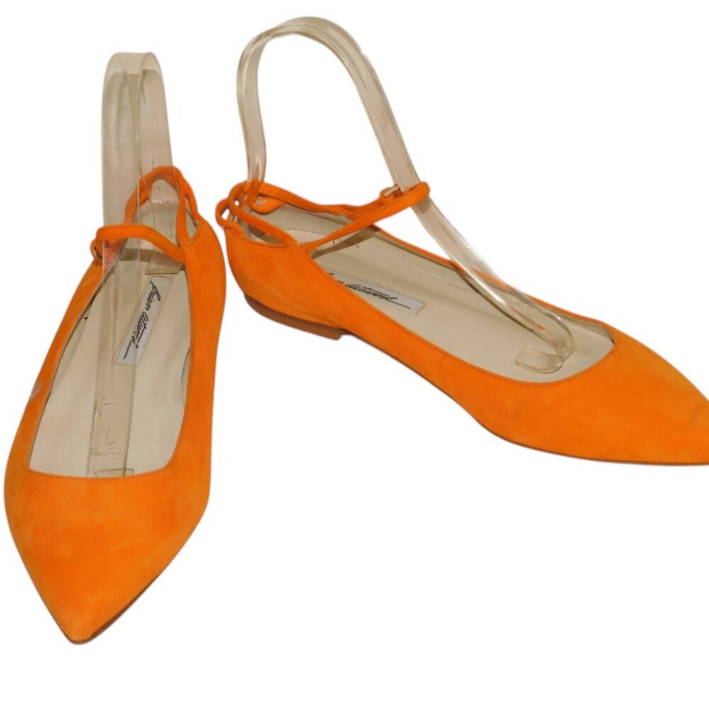Brian Atwood Astrid Suede Leather Flats Size 37.5 US Size 7.5 Made In Italy